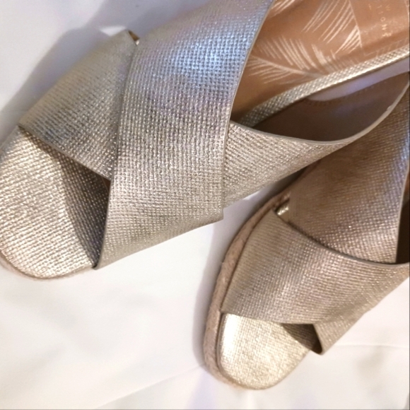 New Direction Soft Gold Espadrille Wedge Heel Shoes - Picture 4 of 7